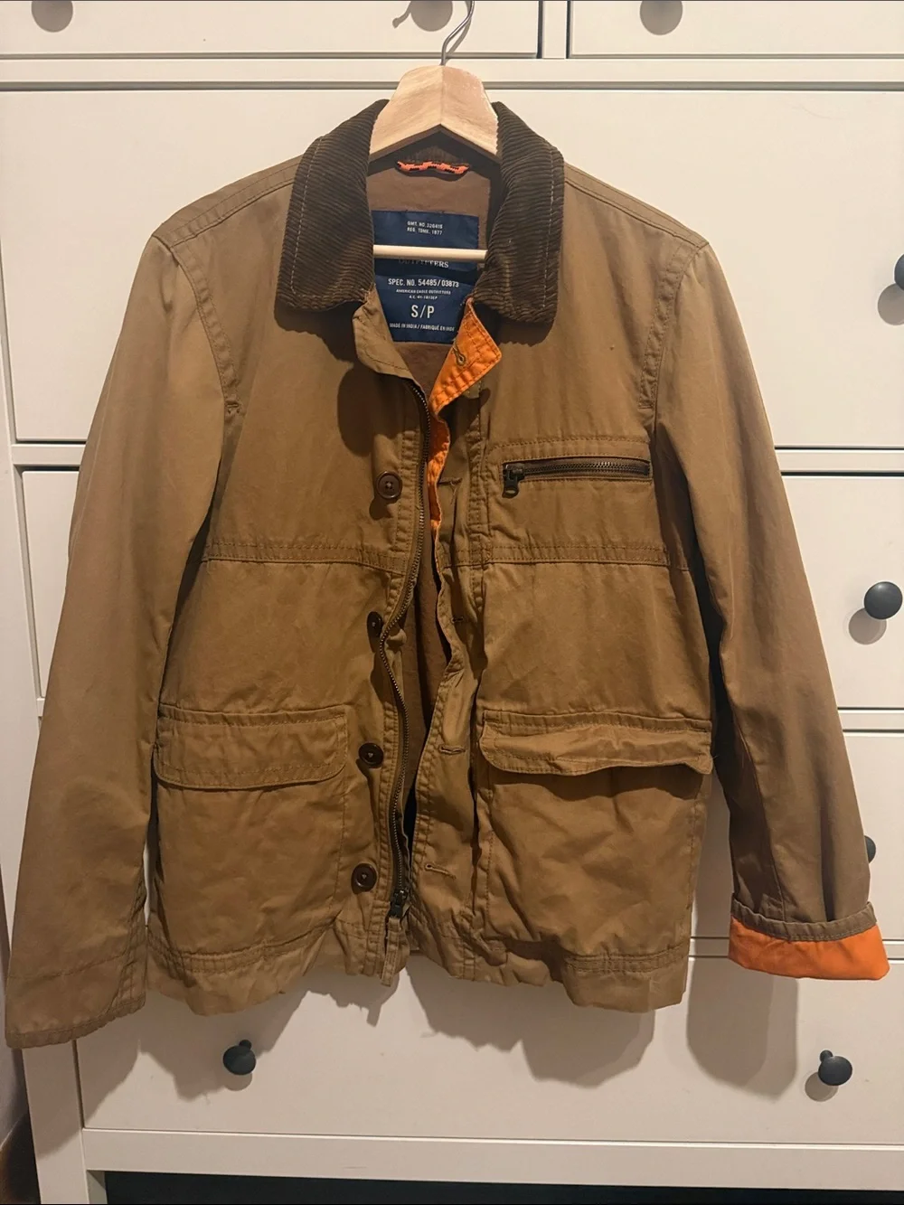 Men's American Eagle Brown Canvas Jacket with Corduroy Collar